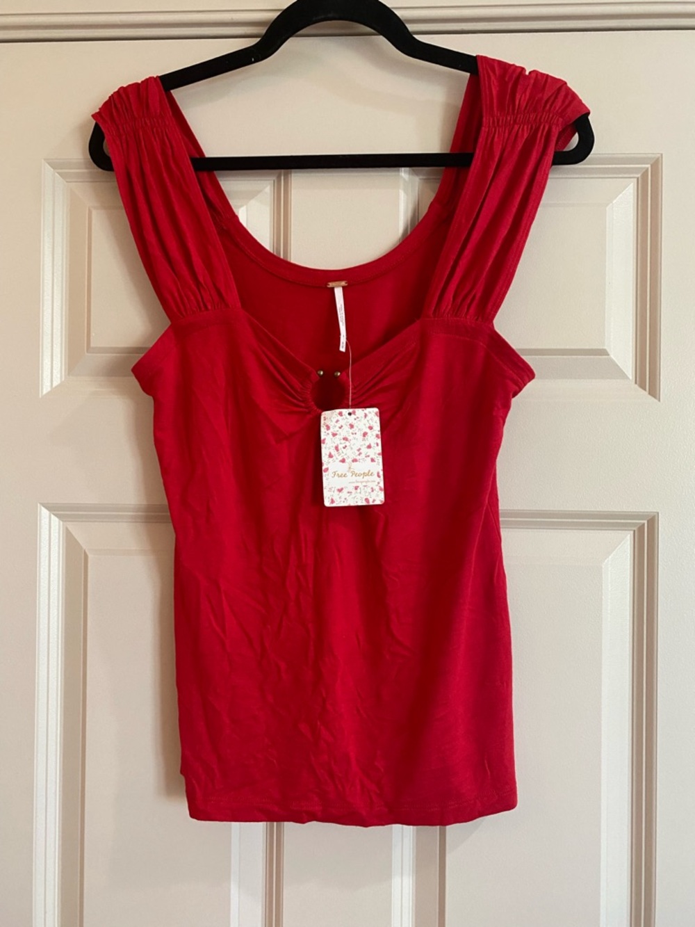 NWT Free People Romantic Babydoll Red Sleeveless Keyhole Neck Top
